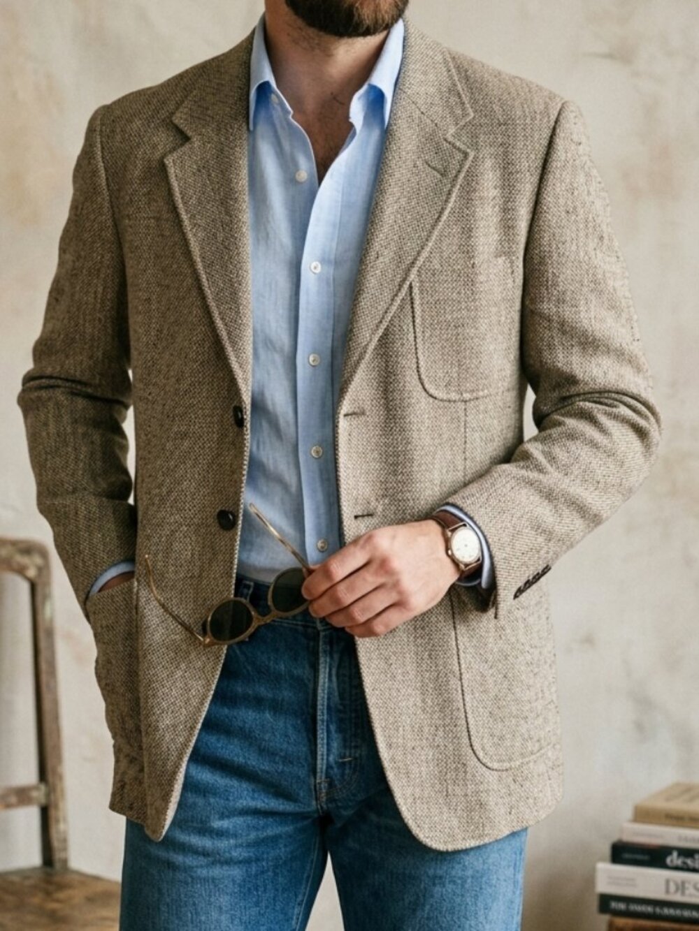 Splitrail Tan Brown Linen Silk Tweed 3-Button Sport Coat Blazer Size XL